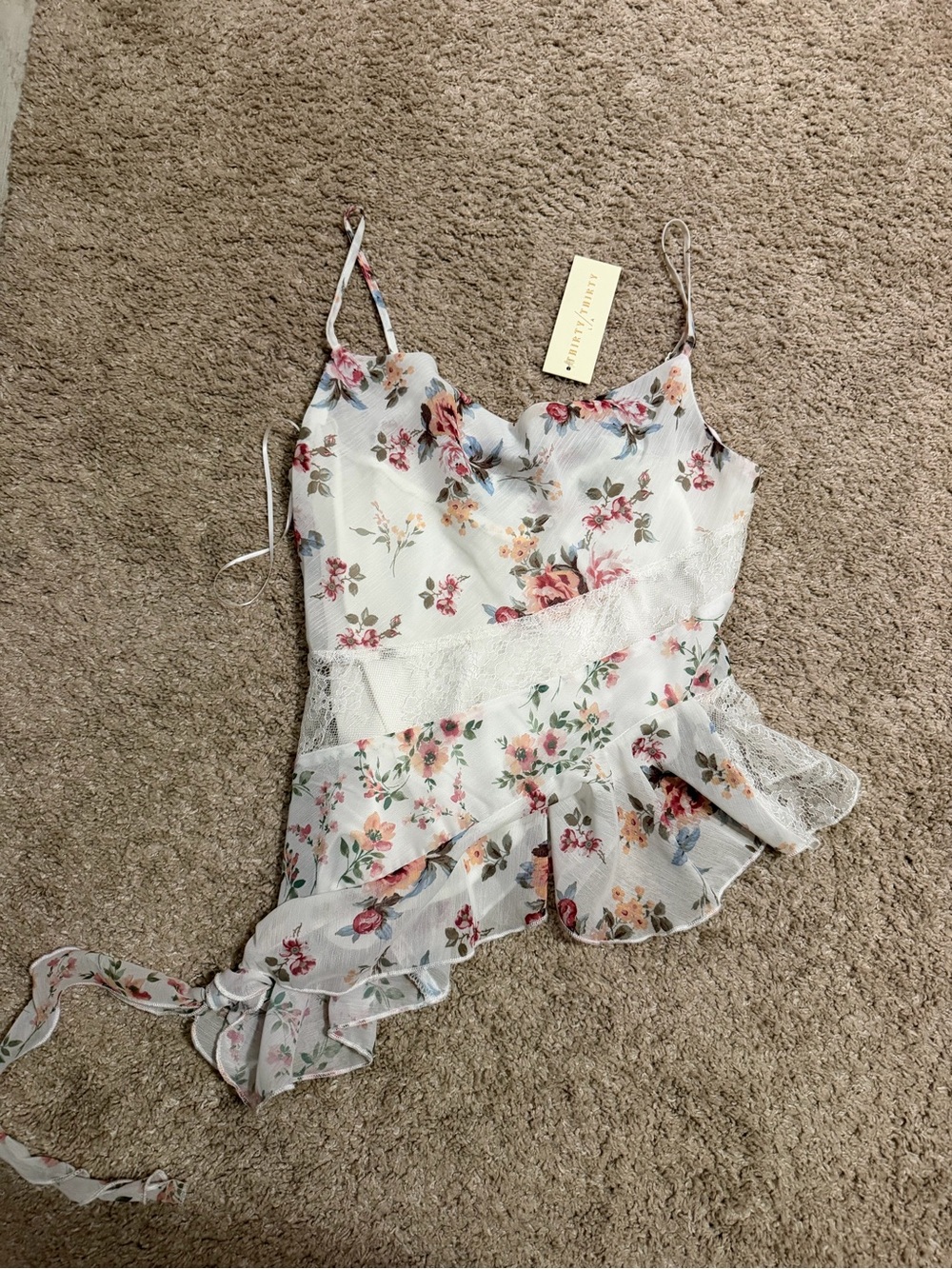 Floral White Ruffle Slip Top